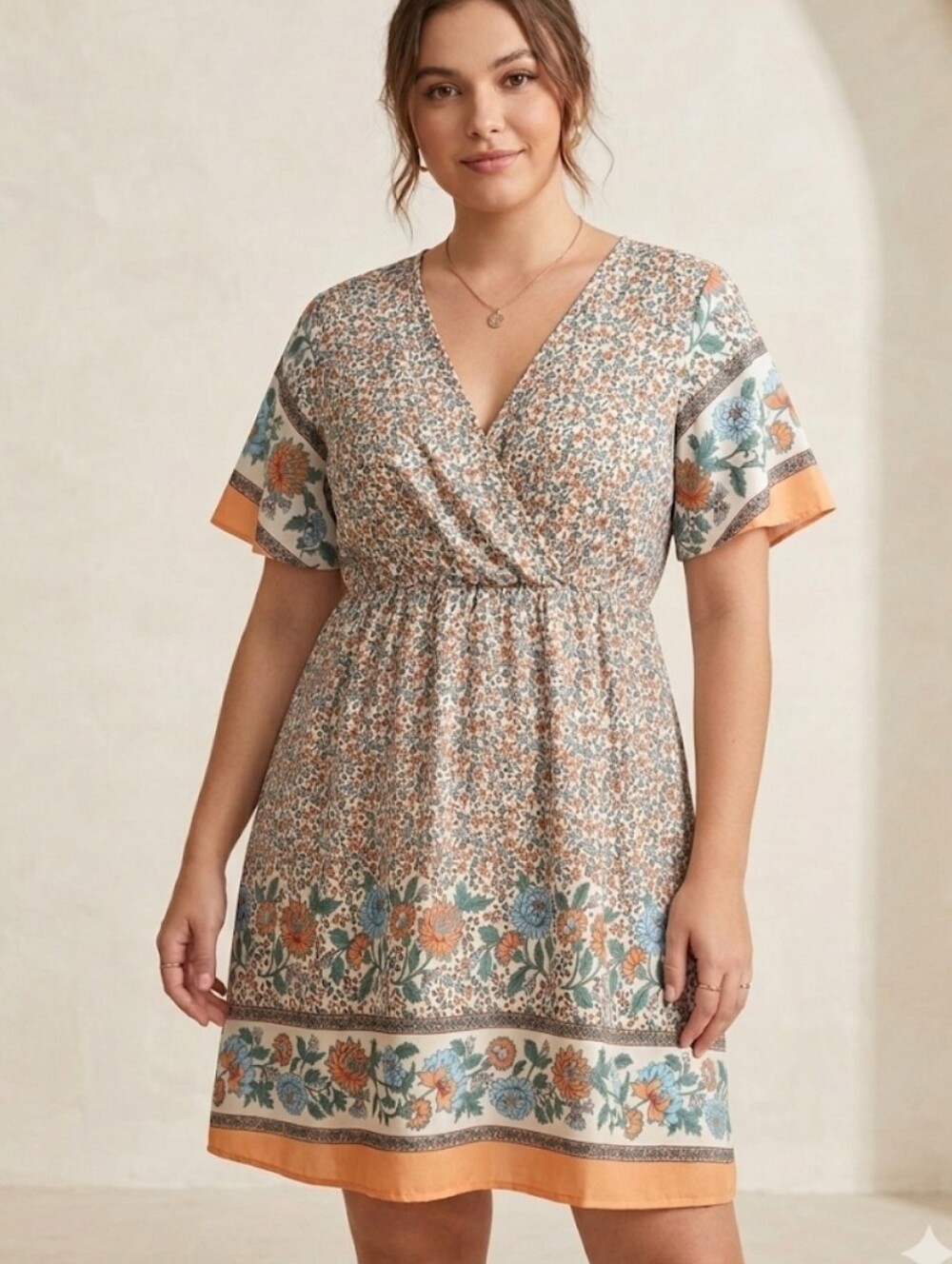 Shein Boho Mini Dress Floral Size 8 Medium Blue Orange